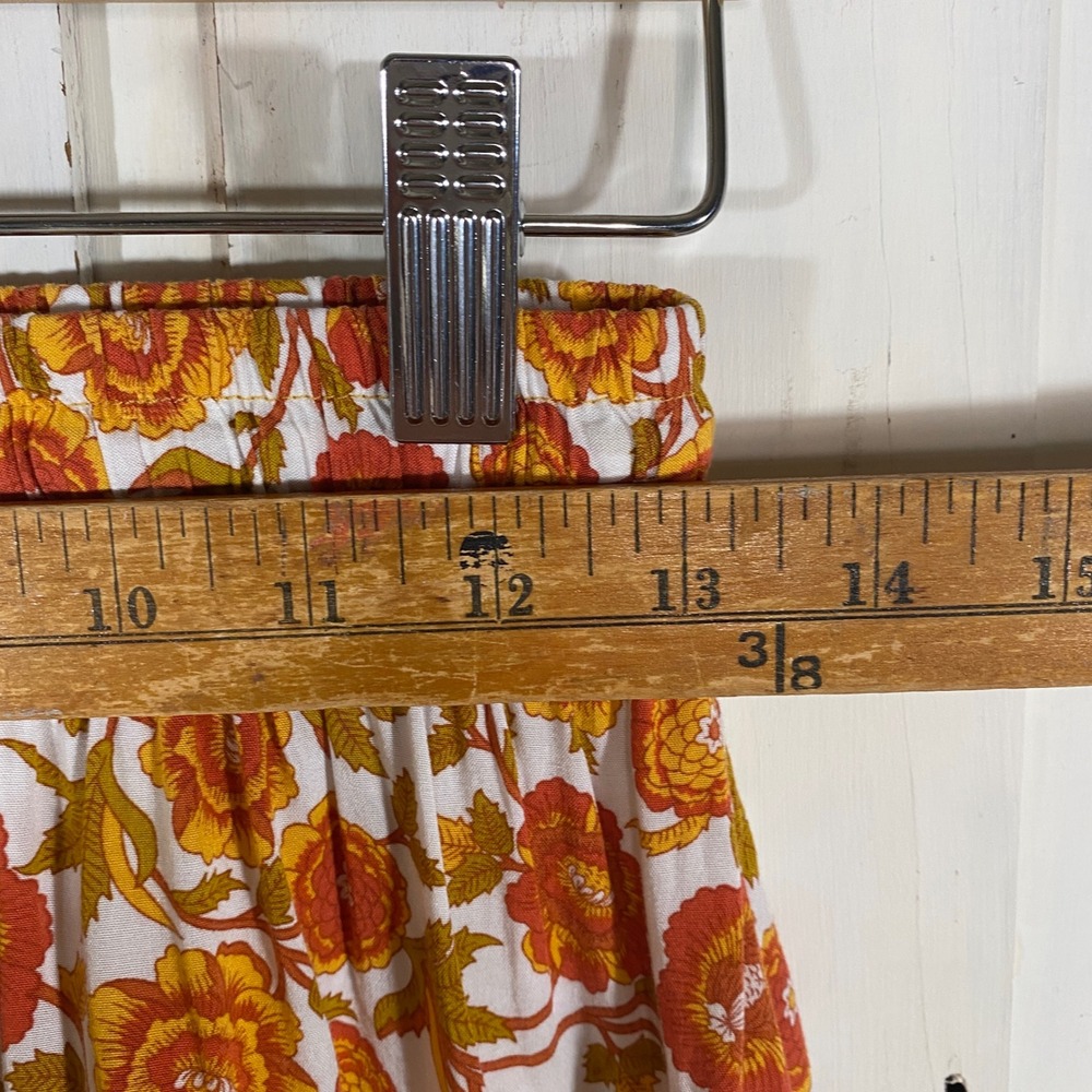 Boho Floral 100% Cotton Mini Skirt Orange Yellow Tiered Drawstring Small - Picture 6 of 7